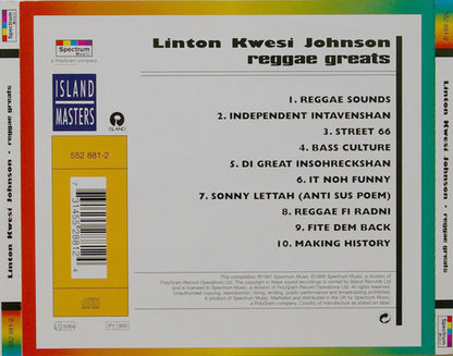 Linton Kwesi Johnson : Reggae Greats (CD, Comp)