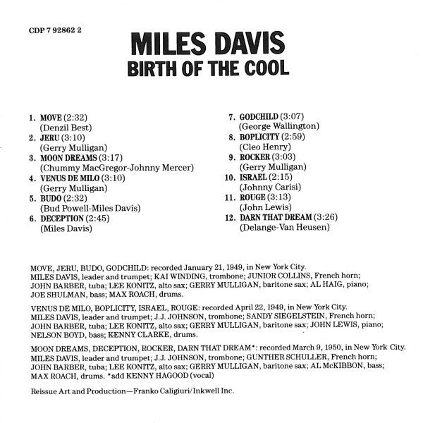 Miles Davis : Birth Of The Cool (CD, Album, Comp, RE)