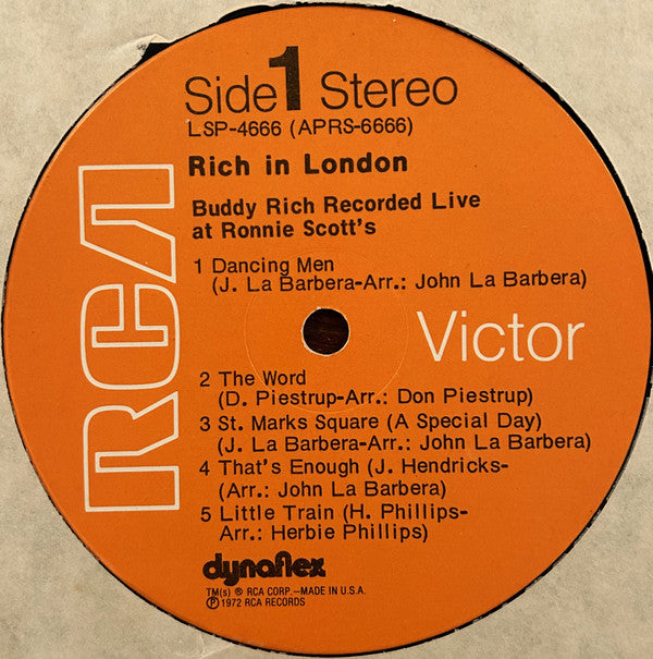 Buddy Rich : Rich In London (Buddy Rich Recorded Live At Ronnie Scott's) (LP, Album, Ind)