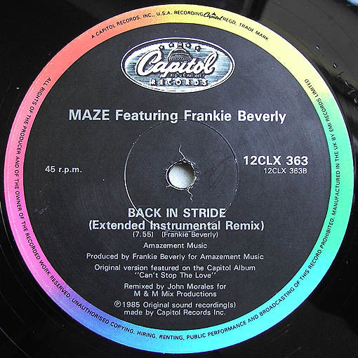 Maze Featuring Frankie Beverly : Too Many Games / Twilight / Back In Stride (The Instrumental Remixes) (12")