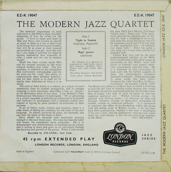 The Modern Jazz Quartet : Night In Tunisia / Bags' Groove (7", EP)