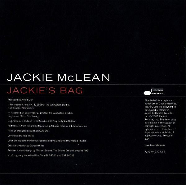 Jackie McLean : Jackie's Bag (CD, Album, RE, RM)