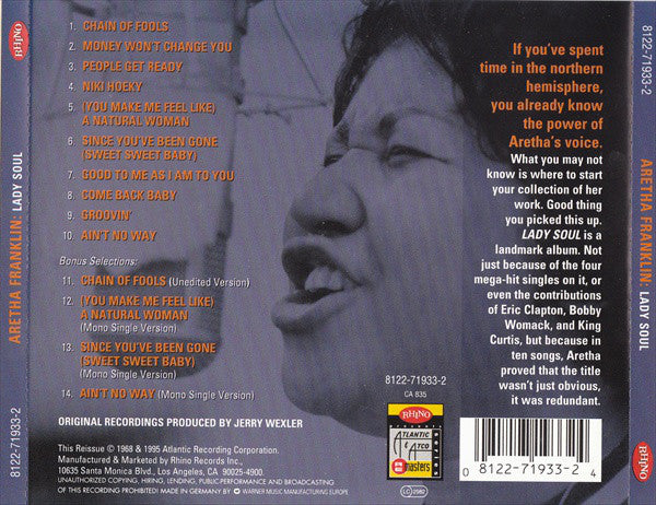 Aretha Franklin : Lady Soul (CD, Album, RE, RM, RP)