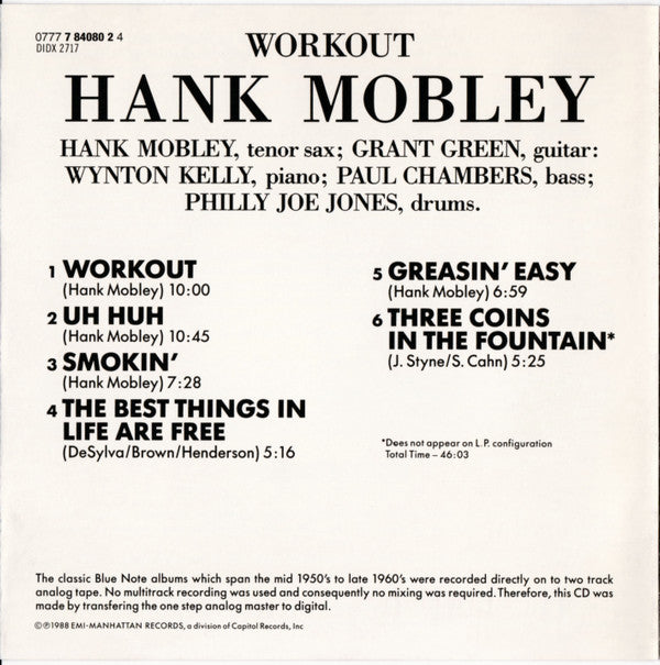 Hank Mobley : Workout (CD, Album, RE, RM, RP)