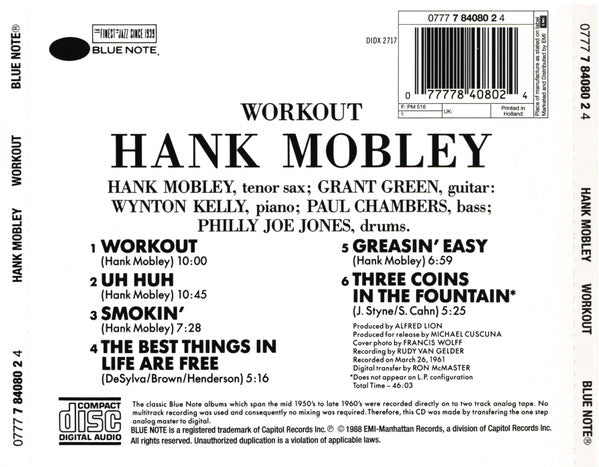 Hank Mobley : Workout (CD, Album, RE, RM, RP)