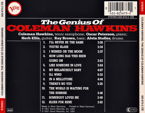 Coleman Hawkins : The Genius Of Coleman Hawkins (CD, Album, RE, RM)