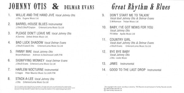 Johnny Otis, Delmar "Mighty Mouth" Evans : Great Rhythm & Blues (CD, Album)