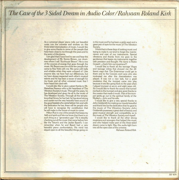 Rahsaan Roland Kirk* : The Case Of The 3 Sided Dream In Audio Color (2xLP, Album, PR)