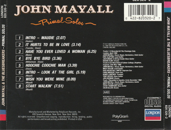 John Mayall : Primal Solos (CD, Album, RE, RM)