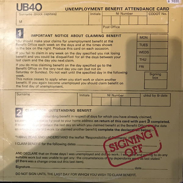 UB40 : Signing Off (LP, Album + 12")