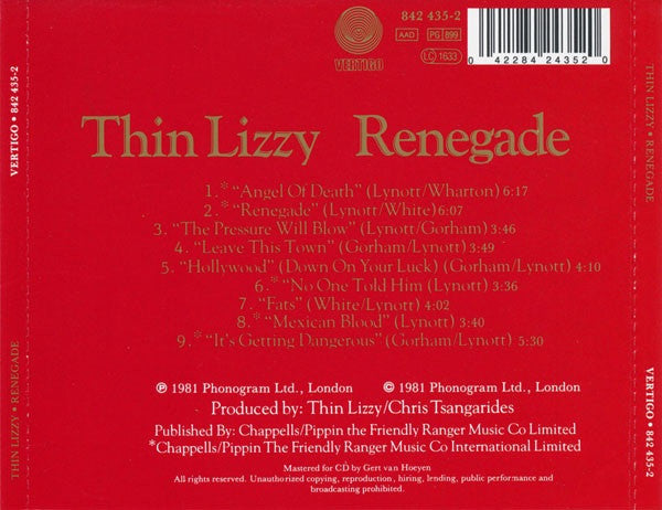 Thin Lizzy : Renegade (CD, Album, RE, Dis)