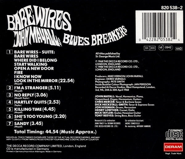 John Mayall & The Bluesbreakers : Bare Wires (CD, Album, RE, RM)