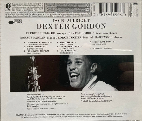 Dexter Gordon : Doin' Allright (CD, Album, Copy Prot., RE, RM)