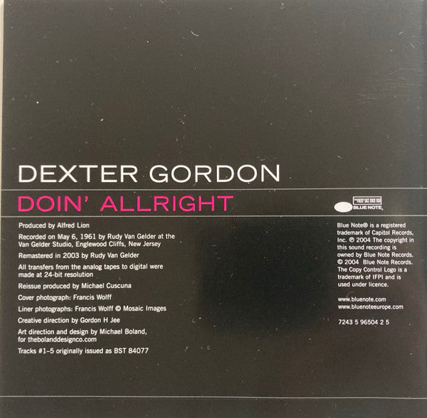 Dexter Gordon : Doin' Allright (CD, Album, Copy Prot., RE, RM)