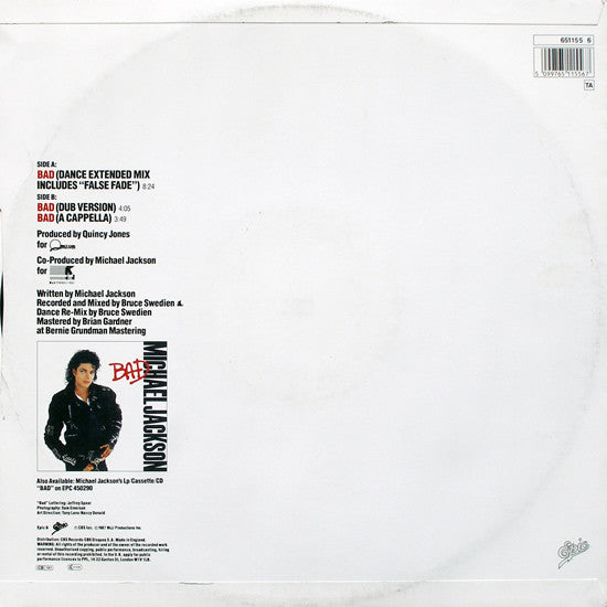 Michael Jackson : Bad (12", Single)