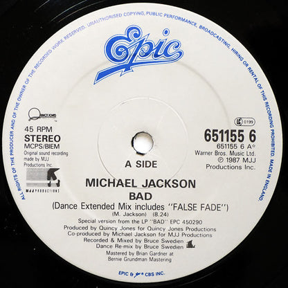 Michael Jackson : Bad (12", Single)