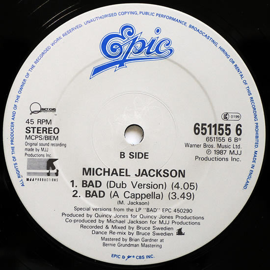 Michael Jackson : Bad (12", Single)