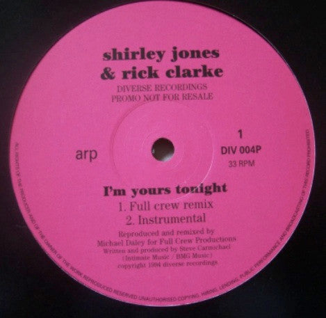 Shirley Jones & Rick Clarke : I'm Yours Tonight (12", Promo)