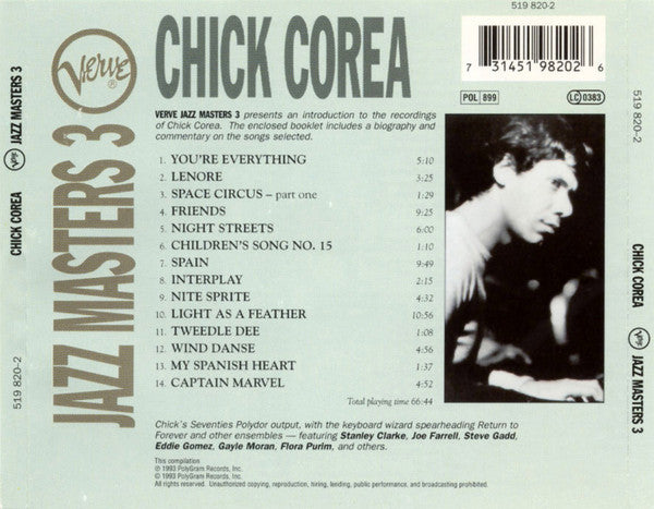 Chick Corea : Verve Jazz Masters 3 (CD, Comp)