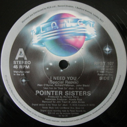 Pointer Sisters : I Need You (12")