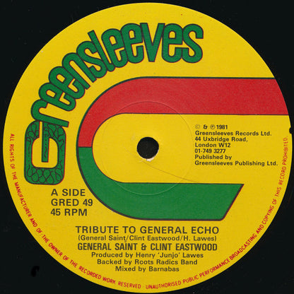 Clint Eastwood And General Saint : Tribute To General Echo / Two Bad D.J. (12")