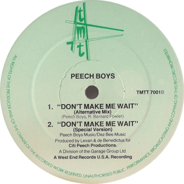 Peech Boys : Don't Make Me Wait (12", Single)