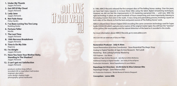 The Rolling Stones : Got Live If You Want It! (CD, Album, RE, RM)