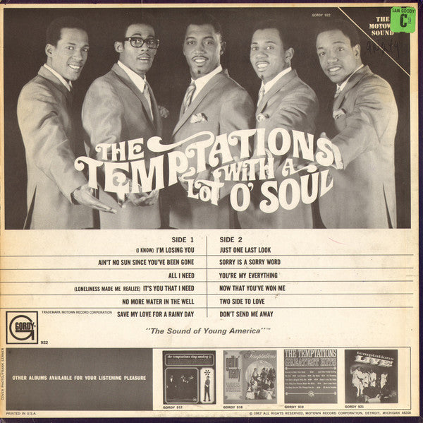 The Temptations : With A Lot O' Soul (LP, Album, Mono, Pit)