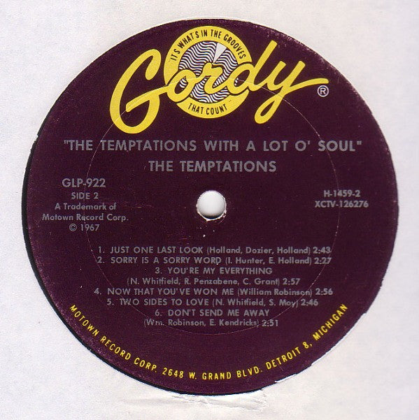 The Temptations : With A Lot O' Soul (LP, Album, Mono, Pit)