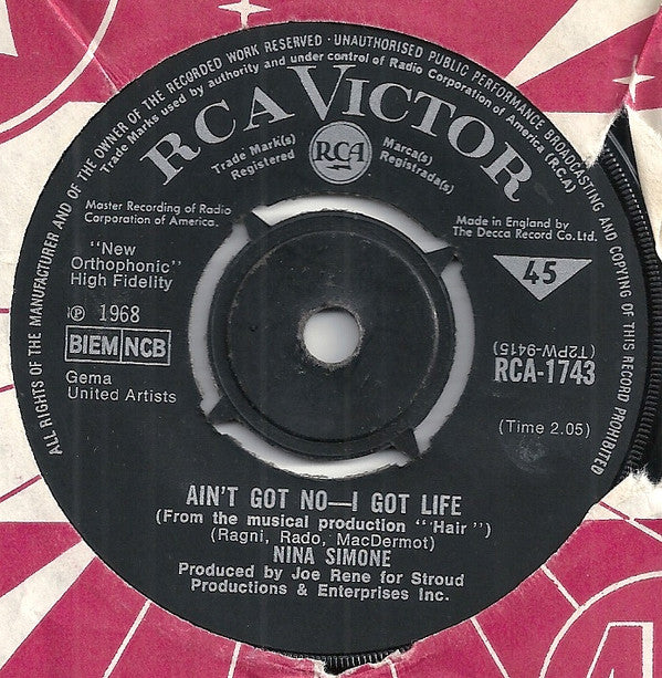 Nina Simone : Ain't Got No - I Got Life (7", Single, 4-p)