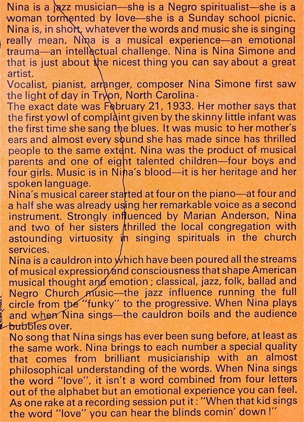 Nina Simone : Sweet 'N' Swingin' Simone (LP, Album, Comp, Mono)