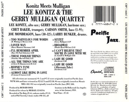 Lee Konitz & The Gerry Mulligan Quartet* : Konitz Meets Mulligan (CD, Album, RE)