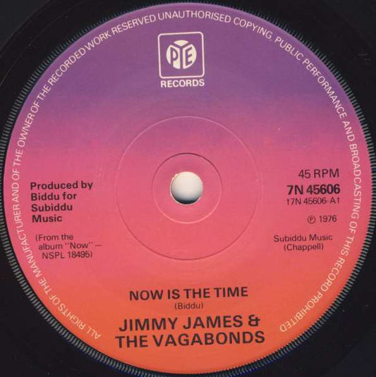 Jimmy James & The Vagabonds : Now Is The Time (7", Single, Sol)