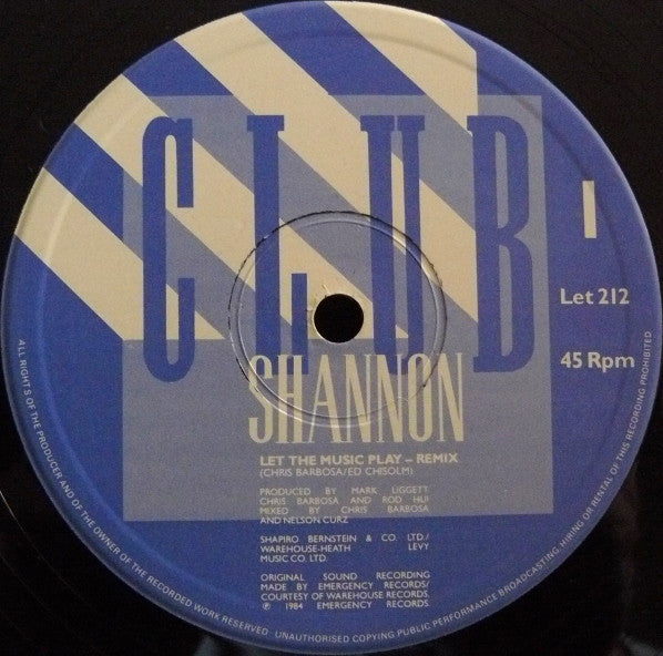 Shannon : Let The Music Play (Remix) (12", Single)