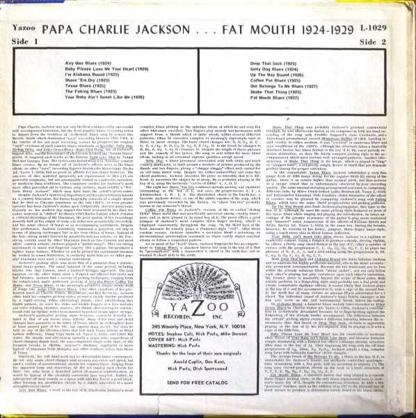 Papa Charlie Jackson : Fat Mouth 1924-1929 (LP, Comp, RP)