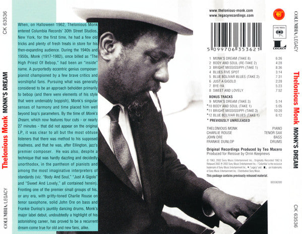 The Thelonious Monk Quartet : Monk's Dream (CD, Album, RE, RM)