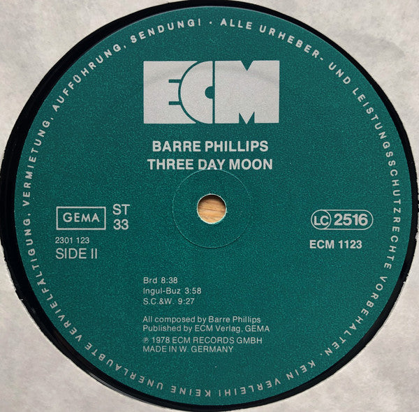 Barre Phillips : Three Day Moon (LP, Album)