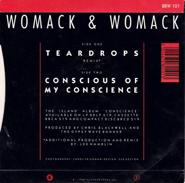 Womack & Womack : Teardrops (7", Single, Sil)