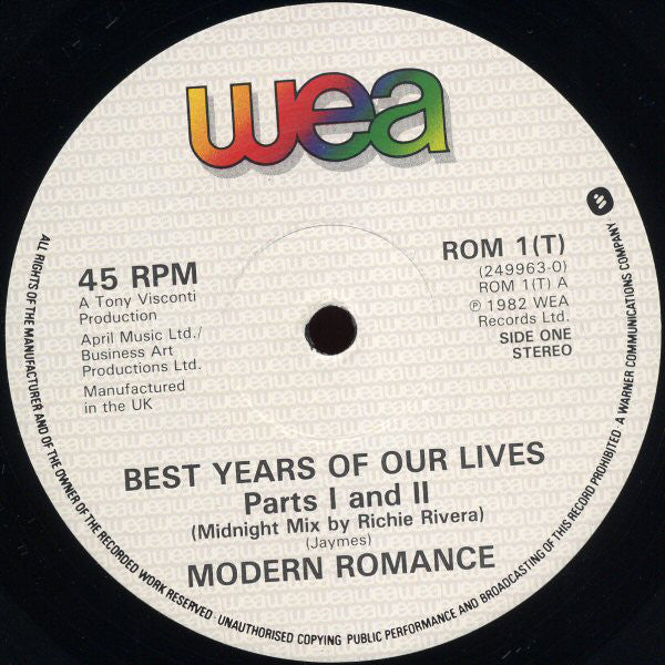 Modern Romance : Best Years Of Our Lives (Parts 1 & 2) (12", Single)