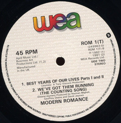 Modern Romance : Best Years Of Our Lives (Parts 1 & 2) (12", Single)