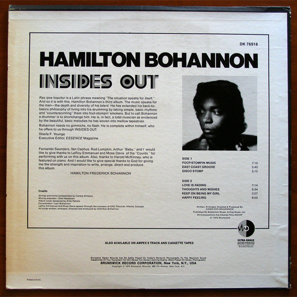 Bohannon* : Insides Out (LP, Album, Pit)