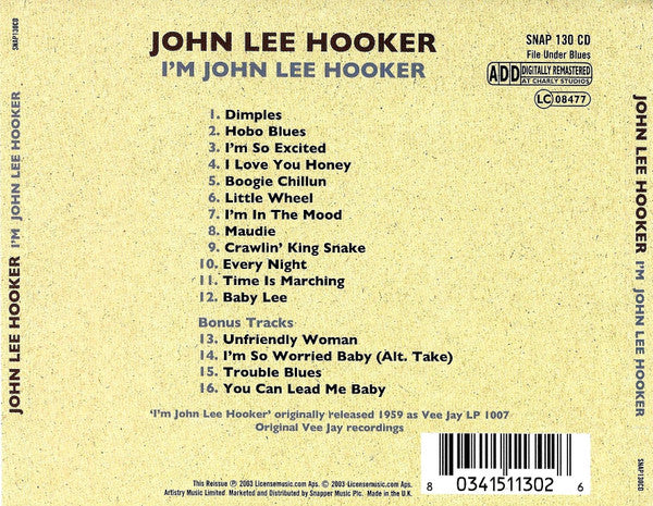 John Lee Hooker : I'm John Lee Hooker (CD, Album, RE, RM, Jew)