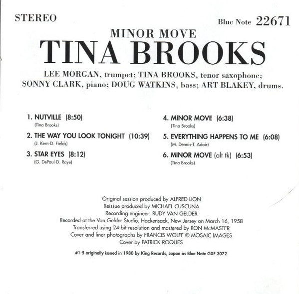 Tina Brooks : Minor Move (CD, Album, Ltd, RE, RM)