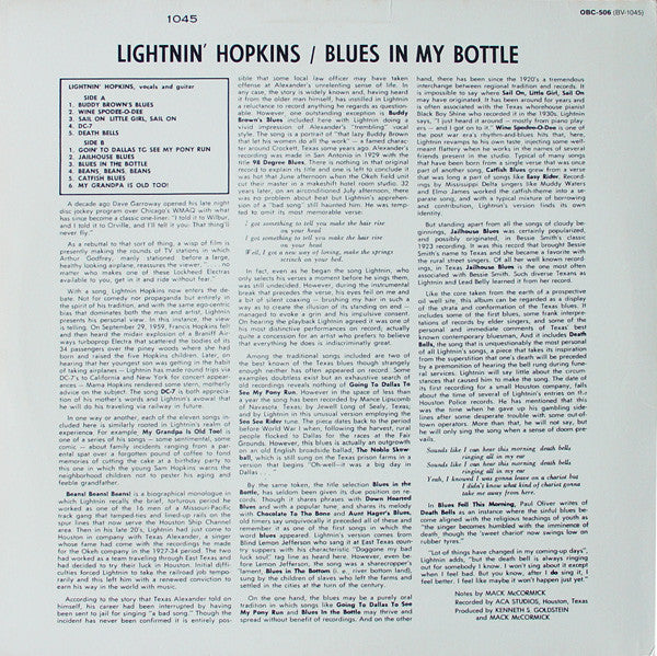 Lightnin' Hopkins : Blues In My Bottle (LP, Album, RE)