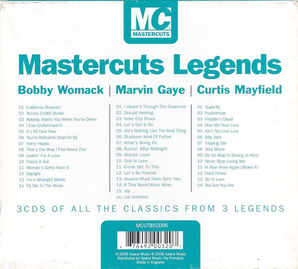 Bobby Womack / Marvin Gaye / Curtis Mayfield : Mastercuts Legends (3xCD, Comp + Box)