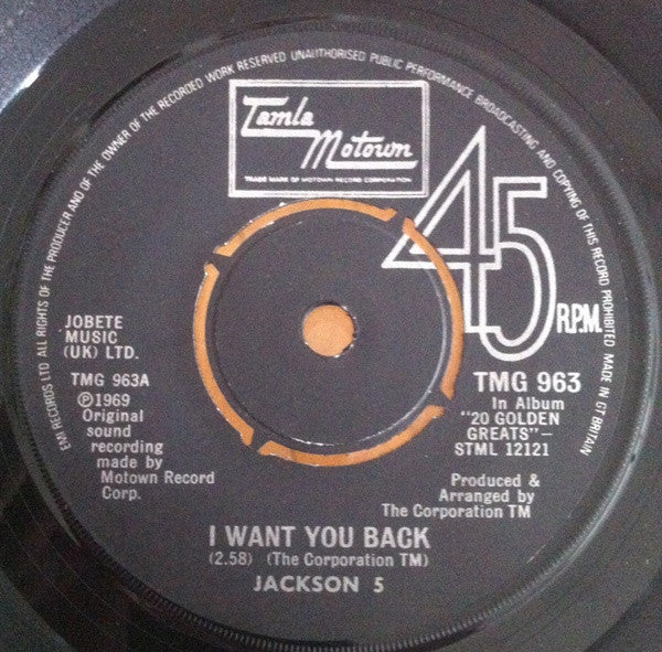 The Jackson 5 : I Want You Back / The Love You Save (7", Single, Pus)