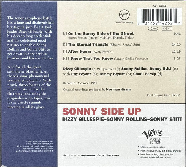 Dizzy Gillespie - Sonny Stitt - Sonny Rollins : Sonny Side Up (CD, Album, RE, RM)