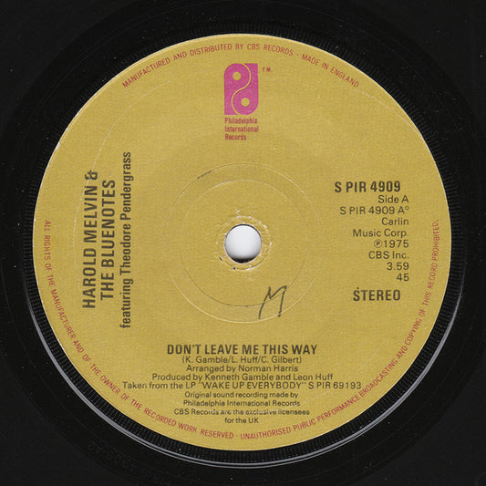 Harold Melvin & The Bluenotes* Featuring Theodore Pendergrass* : Don't Leave Me This Way (7", Single, Sol)