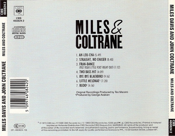 Miles Davis And John Coltrane : Miles & Coltrane (CD, Comp, Mono, RM)