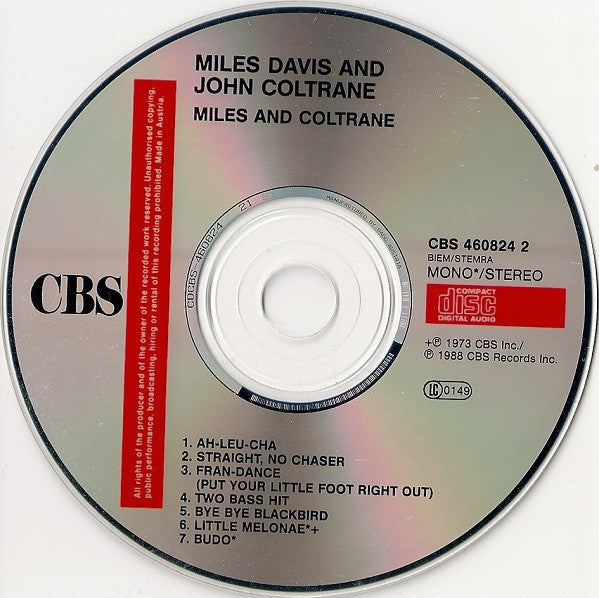 Miles Davis And John Coltrane : Miles & Coltrane (CD, Comp, Mono, RM)